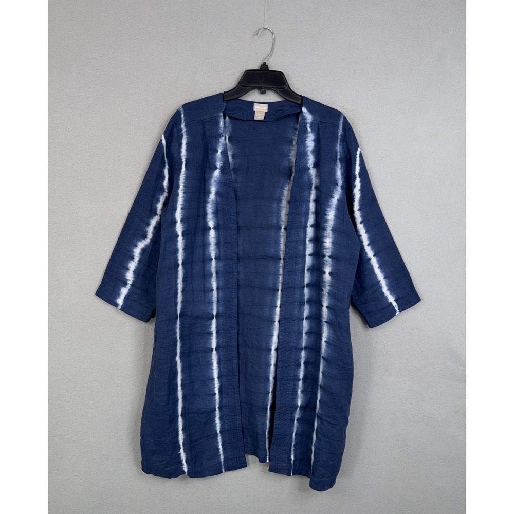 Chicos Kimono Jacket Womens 2 Lightning Tie Dye Linen Open Front Boho Chic